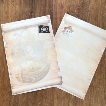 200 teiliges Briefpapier für Kinder Pirat mit Briefumschlägen, edel, DIN A4 Papier und farblich passenden Umschläge DIN lang ohne Fenster als Geschenk für Geburtstag, Hochzeit