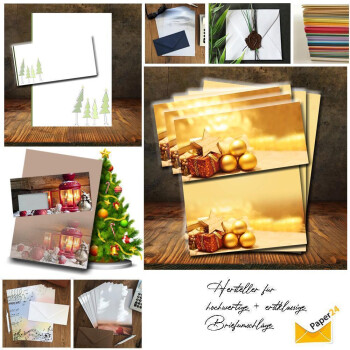 200 teiliges Weihnachts-Briefpapier Set für Erwachsene rote Laterne mit Umschlag, edel, DIN A4 Papier und farblich passenden Umschläge DIN lang ohne Fenster als Geschenk für Geburtstag, Weihnachten