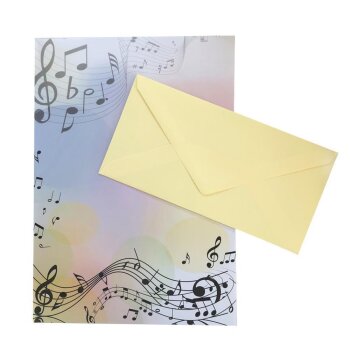 20 teiliges Briefpapier Set mit Briefumschlägen,  Musik, Noten  im DIN A4 Papier und farblich passenden Umschläge DIN lang ohne Fenster als Geschenk für Geburtstag