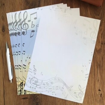 20 teiliges Briefpapier Set mit Briefumschlägen,  Musik, Noten  im DIN A4 Papier und farblich passenden Umschläge DIN lang ohne Fenster als Geschenk für Geburtstag