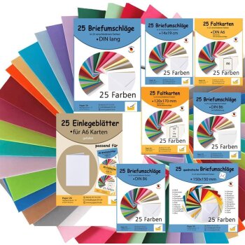 Umschlag-Set, 25 bunte Briefumschläge in 25...