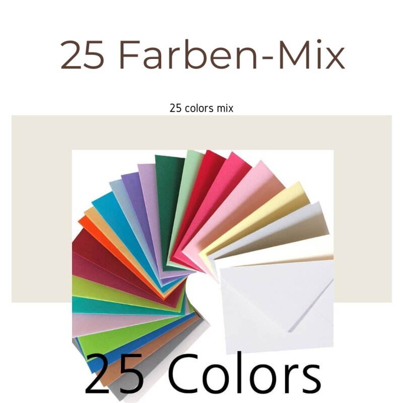 Umschlag-Set, 25 bunte Briefumschläge in 25 unterschiedlichen Farben als Set, nassklebend, ideal zum Basteln, zu Weihnachten oder als Geschenkidee DIN B6