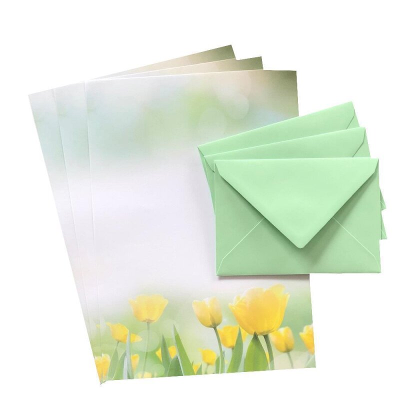 Briefpapier mit Umschlag als Set inkl. Geschenkbox Motiv Tulpen DIN A4 Naturpapier und farblich passenden DIN C6 Briefumschläge  100-teilig Tupen+UC612
