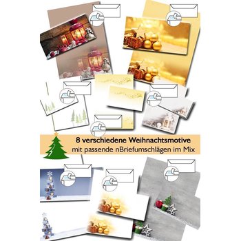 20 teiliges Weihnachts-Briefpapier Set für Erwachsene rote Laterne mit Fensterumschlag, edel, DIN A4 Papier und farblich passenden Umschläge DIN lang ohne Fenster als Geschenk für Geburtstag, Weihnachten