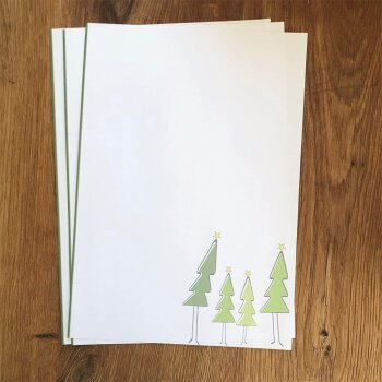 Weihnachtsbriefpapier inkl. passenden DIN lang Umschläge 110x220 mm mit Haftklebung, DIN A4 Papier  Weihnachtspapier 10er-Set Baumfamilie