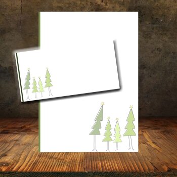 Weihnachtsbriefpapier inkl. passenden DIN lang Umschläge 110x220 mm mit Haftklebung, DIN A4 Papier  Weihnachtspapier 25er-Set Baumfamilie