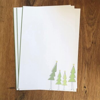 Weihnachtsbriefpapier inkl. passenden DIN lang Umschläge 110x220 mm mit Haftklebung, DIN A4 Papier  Weihnachtspapier 25er-Set Baumfamilie