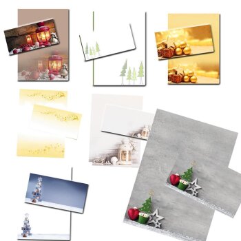 20 teiliges Weihnachts-Briefpapier Set für Erwachsene rote Laterne mit Fensterumschlag, edel, DIN A4 Papier und farblich passenden Umschläge DIN lang ohne Fenster als Geschenk für Geburtstag, Weihnachten 25er-Set