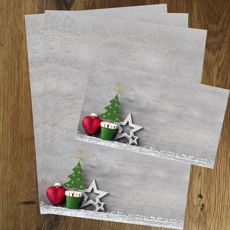 Weihnachtsbriefpapier inkl. passenden DIN lang Umschläge 110x220 mm mit Haftklebung, DIN A4 Papier  Weihnachtspapier 50er-Set Stern