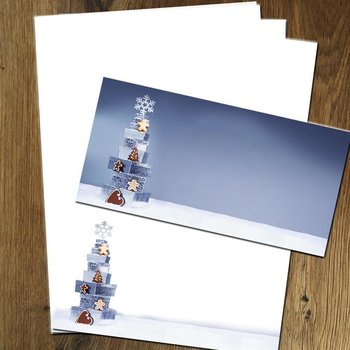 Weihnachtsbriefpapier inkl. passenden DIN lang Umschläge 110x220 mm mit Haftklebung, DIN A4 Papier  Weihnachtspapier 50er-Set Geschenkepyramide