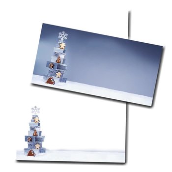 Weihnachtsbriefpapier inkl. passenden DIN lang Umschläge 110x220 mm mit Haftklebung, DIN A4 Papier  Weihnachtspapier 50er-Set Geschenkepyramide