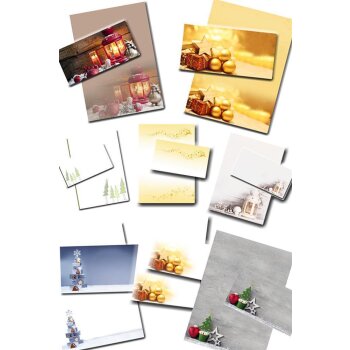 20 teiliges Weihnachts-Briefpapier Set für Erwachsene rote Laterne mit Fensterumschlag, edel, DIN A4 Papier und farblich passenden Umschläge DIN lang ohne Fenster als Geschenk für Geburtstag, Weihnachten 25er-Set