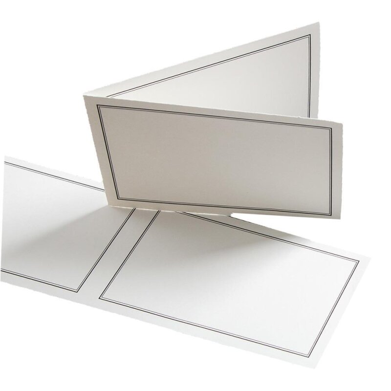 100 Edle Bütten Trauerkarten Doppelrahmen, querdoppelt weiß, halbmatt, 240 g/m², weiß, 113 x 175 mm