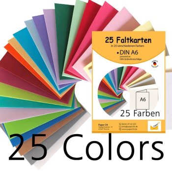 Faltkarten-Set  25 unterschiedlichen Farben , ideal zum Basteln, A6 Faltkarten