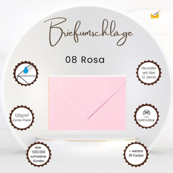 25 enveloppes DIN B6 (125 x 176 mm) avec rabat pointu 120 g / m2 08 rose