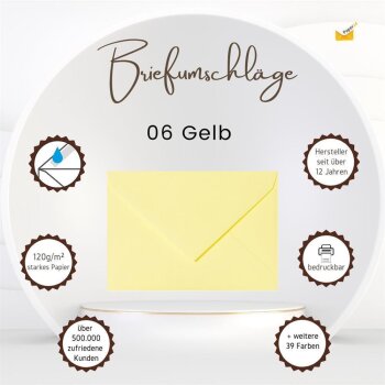 je 1 Umschlag DIN B6 (125 x 176 mm) mit Spitzlasche 120 g/qm 06 Gelb