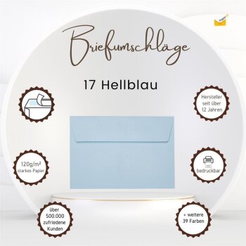 Briefumschläge DIN B6 (125 x 176 mm) haftklebend 120 g/qm 25 Stück in Hellblau