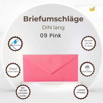 Briefumschläge DIN lang - 11x22 cm - Pink mit Dreieckslasche