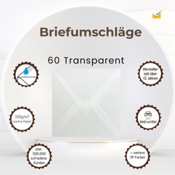 Quadratische Briefumschläge 150 x 150 mm nassklebend 120 g/qm 60 Transparent