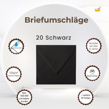 25 Briefumschläge 150 x 150 mm, 120 g/m² - Schwarz