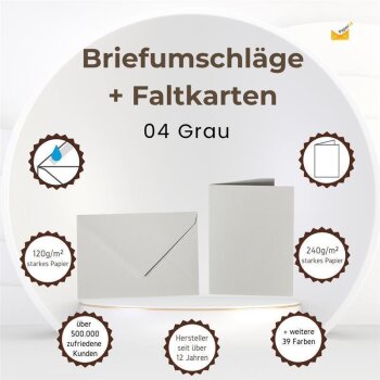 je 25 Farbige Briefumschläge C6 + Faltkarte 10x15 cm  Grau