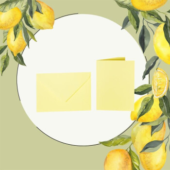 25 enveloppes colorées C6 + carte pliante 10x15 cm jaune