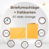 je 25 Farbige Briefumschläge C6 + Faltkarte 10x15 cm  Gelb-Orange