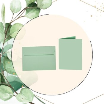 25 enveloppes colorées B6 avec bandes adhésives + cartes pliantes 12x17 cm vert clair