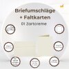 farbige Briefumschläge DIN B6 HAFTSTREIFEN + passende Faltkarten 12x17 cm 01 Zartcreme