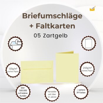 farbige Briefumschläge DIN B6 HAFTSTREIFEN + passende Faltkarten 12x17 cm 05 Zartgelb