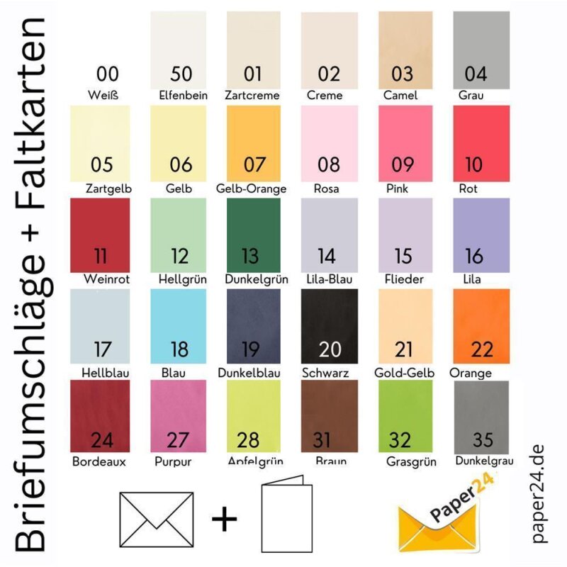  farbige Briefumschläge DIN B6 NASSKLEBEND + passende Faltkarten 12x17 cm