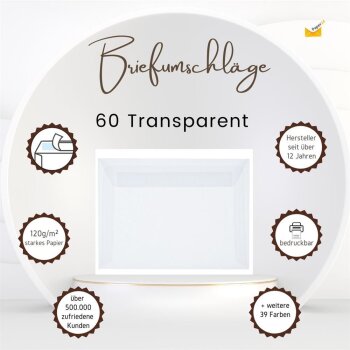 25 transparent envelopes DIN B6 (4,92 x 6,93 in) with adhesive strips