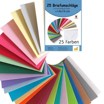 Umschlag-Set, 25 bunte Briefumschläge in 25...