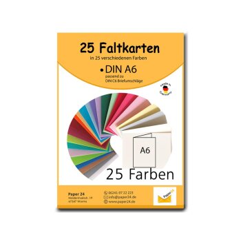 Karten-Set, 25 bunte A6 Faltkarten in 25 unterschiedlichen Farben als Set, ideal zum Basteln, zu Weihnachten oder als Geschenkidee passend für DIN C6 Umschläge (A6 Faltkarten)