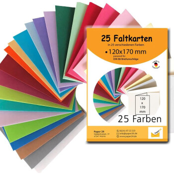 25 bunte Briefumschläge in 25 unterschiedlichen Farben als Set im Format B6 mit passenden Faltkarten 12x17 cm