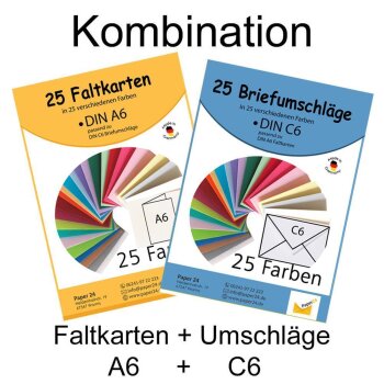 Umschlag-Set, 25 bunte Briefumschläge in 25...