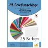 Umschlag-Set, 25 bunte Briefumschläge in 25 unterschiedlichen Farben als Set im Format 110x220 mmhaftklebend, ideal zum Basteln, zu Weihnachten oder als Geschenkidee DIN lang mH