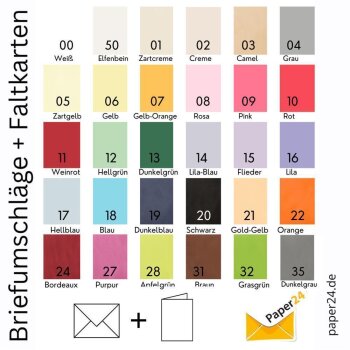 Briefumschläge DIN B6 nassklebend 25 Stück farbig + passende Faltkarten 12x17 cm