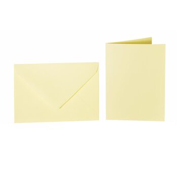 25 enveloppes colorées C6 + carte pliante 10x15 cm jaune pâle