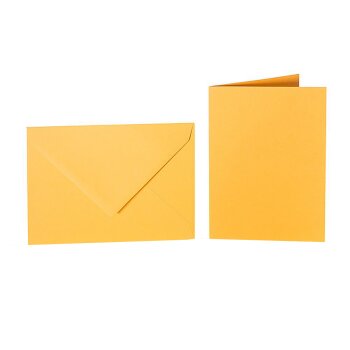 je 25 Farbige Briefumschläge C6 + Faltkarte 10x15 cm  Gelb-Orange