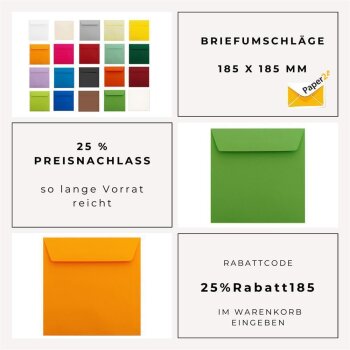 25 Quadratische Briefumschläge 185x185 mm in Sonnen...