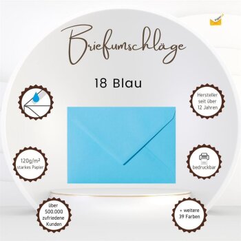 Enveloppes 14x19 cm en bleu avec un rabat triangulaire en 120 g / m²