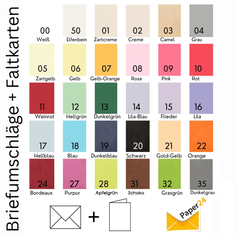 25 farbige Briefumschläge DIN C5 nassklebend + farbige Faltkarten 15x20 cm