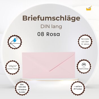 Enveloppes DIN longues - 11x22 cm - rose avec rabat triangulaire