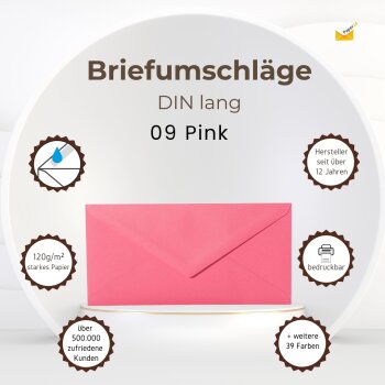Envelopes DIN long - 11x22 cm - pink with a triangular flap
