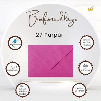 Envelopes 5,51 x 7,48 in in purple with a triangular flap in 120 g / m²