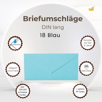 Enveloppes DIN longues - 11x22 cm - bleues avec rabat triangulaire