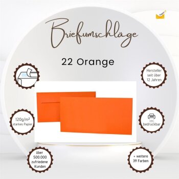 25 sobres DIN largos con tiras adhesivas (sin ventana) 11x22 cm naranja