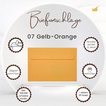 25 Sobres DIN B6 (125 x 176 mm) con adhesivo 120 g / m2 amarillo-naranja