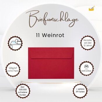 25 Envelopes DIN B6 (4.92 x 6.93 in) pressure-sensitive adhesive 120 g / qm wine red